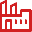 red icon of a manufacturing factory